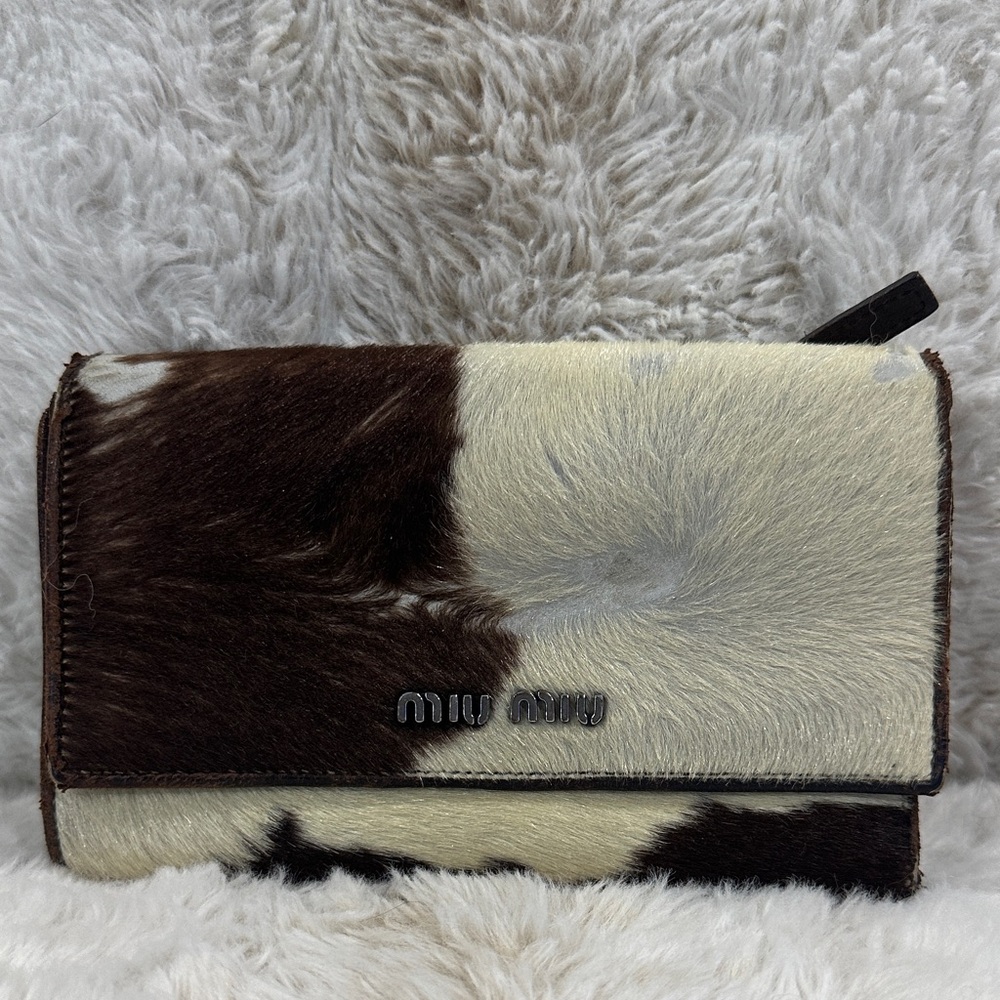 Miu Miu Brown and Cream Cow Fur wallet